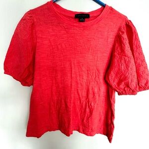 Sanctuary t shirt with puffed patterned short sleeves. Pink/orange size Ladies M